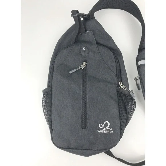 WATERFLY Black Nylon Sling Bag Backpack Crossbody Chest Pack Outdoor‎ Travel - Picture 2 of 16